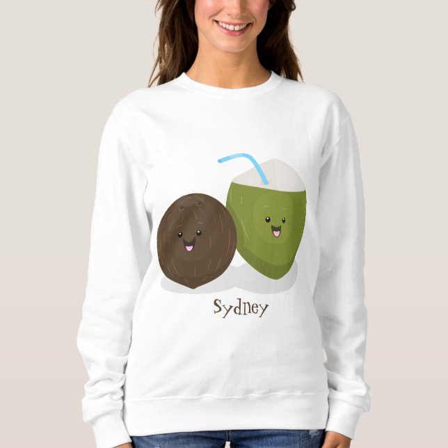 Sudadera Ilustracion personalizado de cocos kawaii alegres (Anverso)