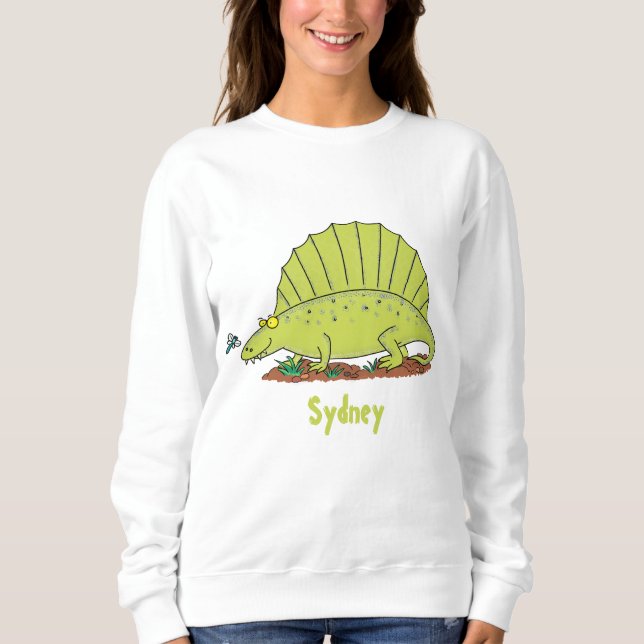 Sudadera Ilustracion personalizado de dimetrodon verde lind (Anverso)