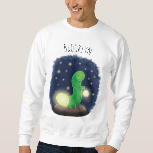 Sudadera Ilustracion personalizado de gusano de brillo verd (Anverso)