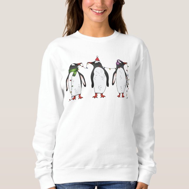 Sudadera Ilustracion Pingüinos de tres Navidades festivos (Anverso)