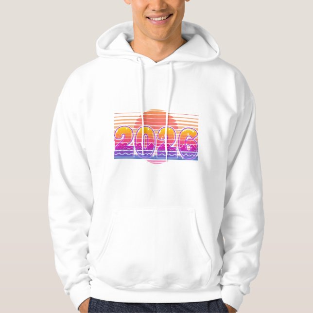 Sudadera Ilustración retro funky 2026 – Franjas de puesta d (Anverso)