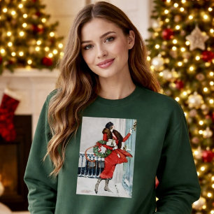 Sudadera Ilustración vintage de Navidad en la puerta