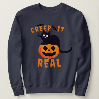 Sudadera Imagen gráfica 'Creep It Real' de gato negro de Ha