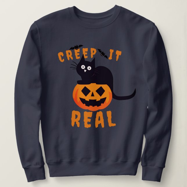 Sudadera Imagen gráfica 'Creep It Real' de gato negro de Ha (Anverso del diseño)