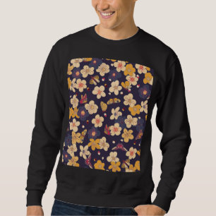 Sudadera Impresión asiática sobre la mariposa de flores de