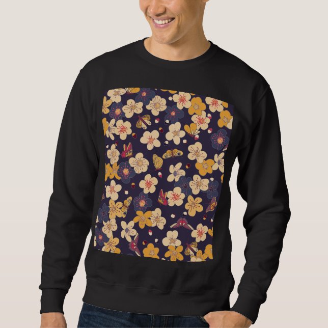 Sudadera Impresión asiática sobre la mariposa de flores de  (Anverso)