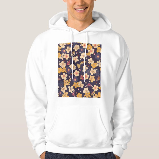 Sudadera Impresión asiática sobre la mariposa de flores de  (Anverso)