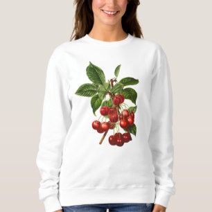 Sudadera Impresión de cerezas rojas botánicas vintage
