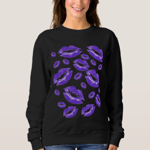 Sudadera Impresión de labios azul oscuro divertida y coquet
