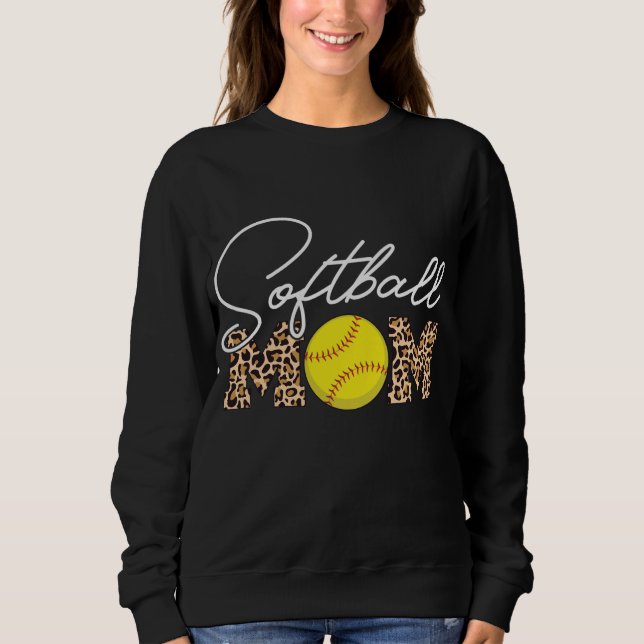 Sudadera Impresión de leopardo de la mamá de Softball (Anverso)
