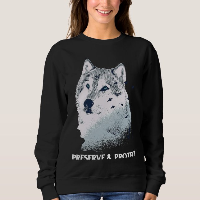 Sudadera Impresión posterior Preservar y Proteger lobos y m (Anverso)