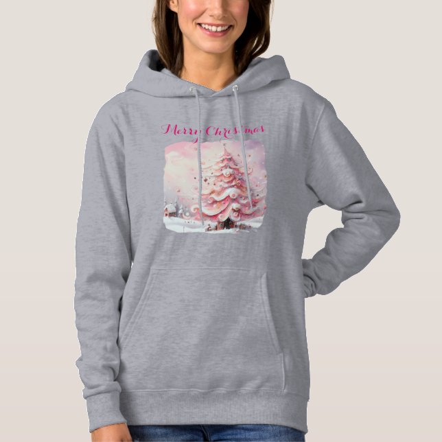 Sudadera Impresionante y caprichoso árbol de Navidad rosa (Anverso)