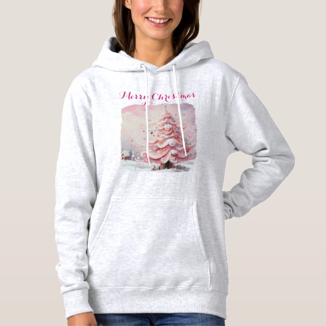 Sudadera Impresionante y caprichoso árbol de Navidad rosa (Anverso)