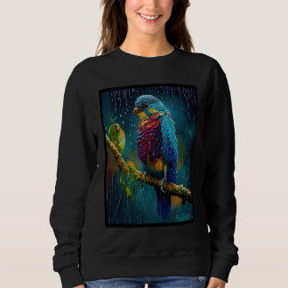 Sudadera Indigo Painted Bunting Bird at Sunrise in Rain Art