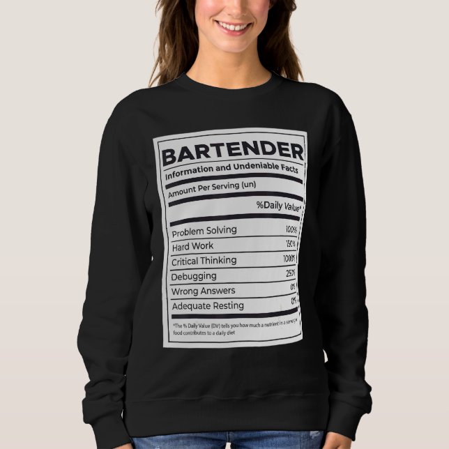 Sudadera Información de nutrición de Bartender (Anverso)
