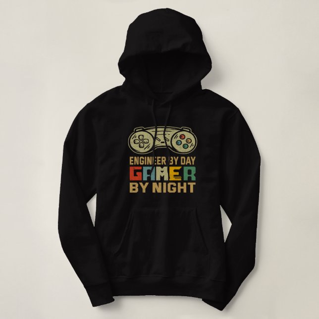 Sudadera Ingeniero por jugador de día por noche Guay Video  (Diseño del anverso)