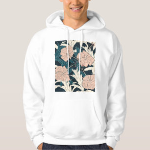 Sudadera Inhibisco rosa tropical, fondo oscuro