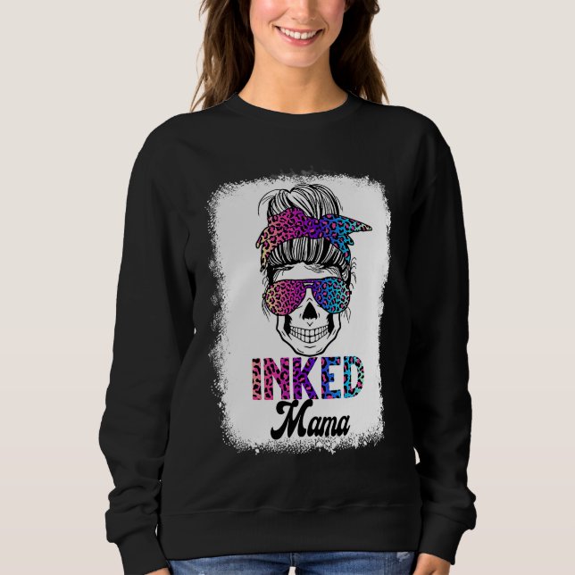Sudadera Inked Mama Bleached Leopard Messy Bun Skull Mom (Anverso)