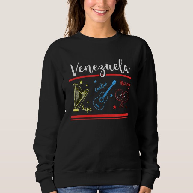 Sudadera Instrumentos musicales venezolanos de Arpa Cuatro  (Anverso)