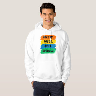 Sudadera Invertir, focalizar, crecer, slogan motivacional e