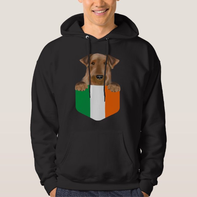 Sudadera Ireland Flag Airedale Terrier Dog In Pocket (Anverso)