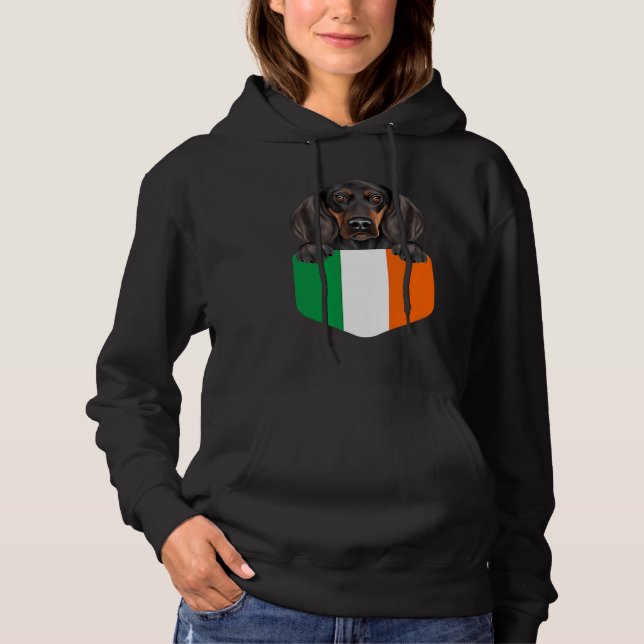 Sudadera Ireland Flag Black and Tan Coonhound Dog In Pocket (Anverso)