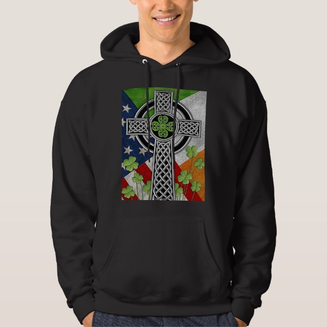 Sudadera Irish Celtic Knot Cross American Flag USA (Anverso)