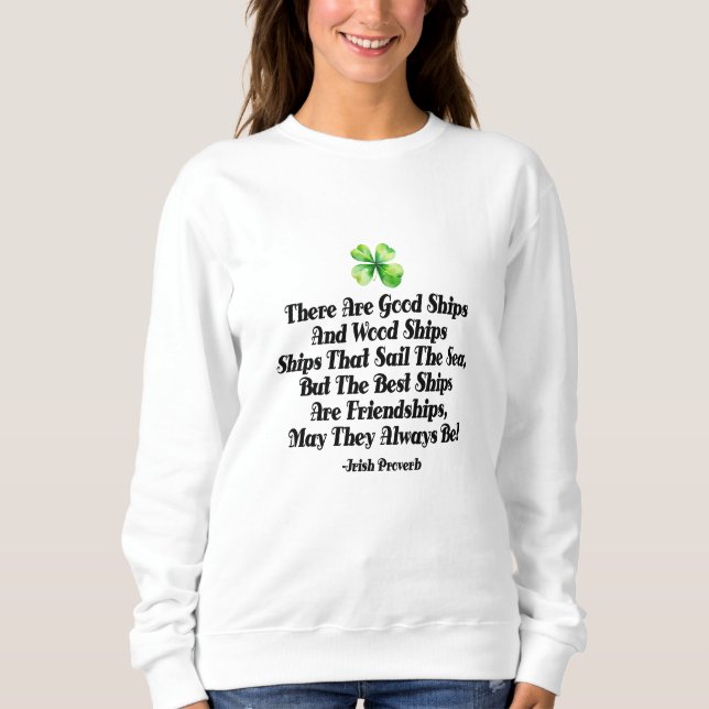 Sudadera Irish Friendship Ships Proverb Four Leaf Clover  (Anverso)