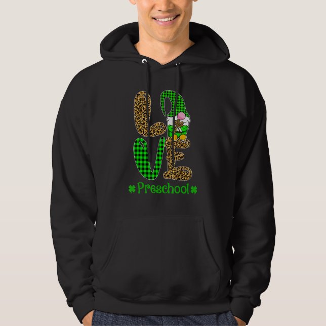 Sudadera Irish Gnome Love Preschool Teacher Leopard St Patr (Anverso)