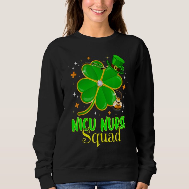 Sudadera Irish NICU Nurse Shamrock Squad Stethoscope St Pat (Anverso)