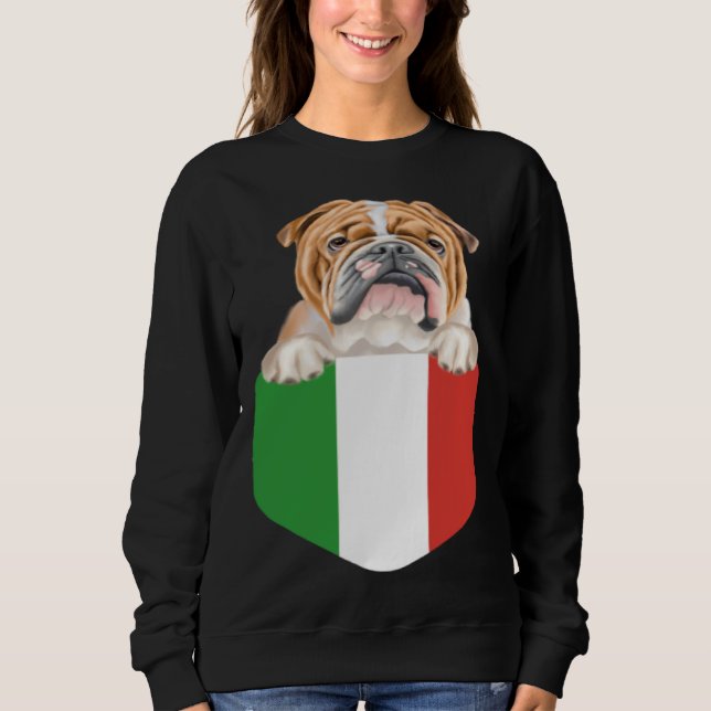 Sudadera Italy Flag Bulldog Dog In Pocket (Anverso)