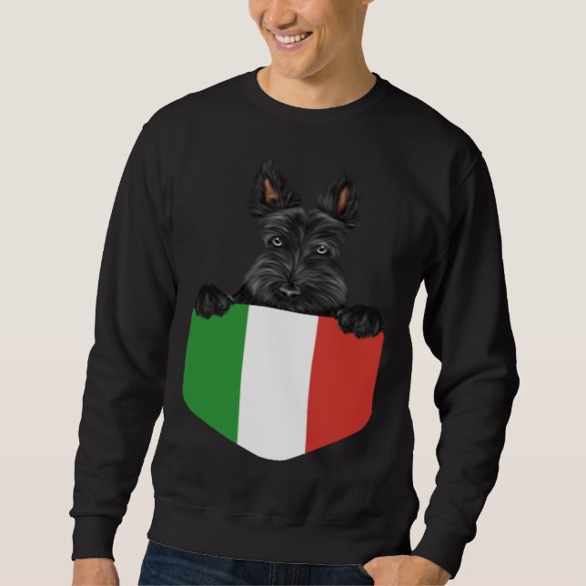 Sudadera Italy Flag Scottish Terrier Dog In Pocket (Anverso)