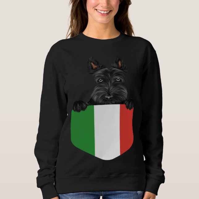 Sudadera Italy Flag Scottish Terrier Dog In Pocket (Anverso)