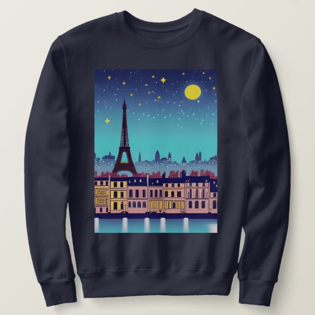 Sudadera J'adore Paris - Fantasía en París bajo una luna ll (Anverso del diseño)