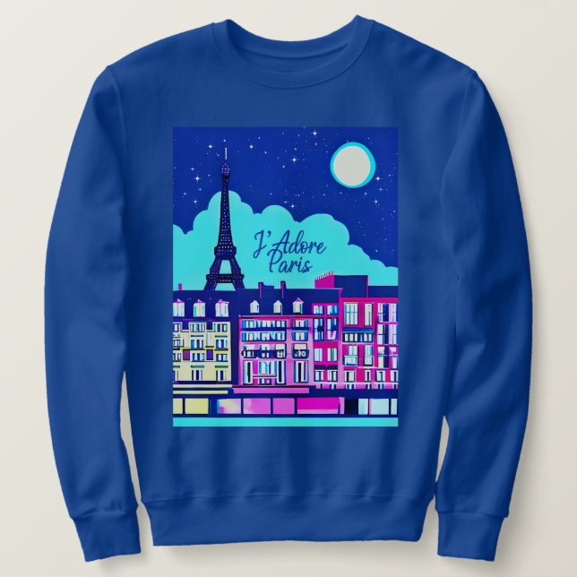 Sudadera J'adore Paris - Fantasía en París bajo una luna ll (Anverso del diseño)