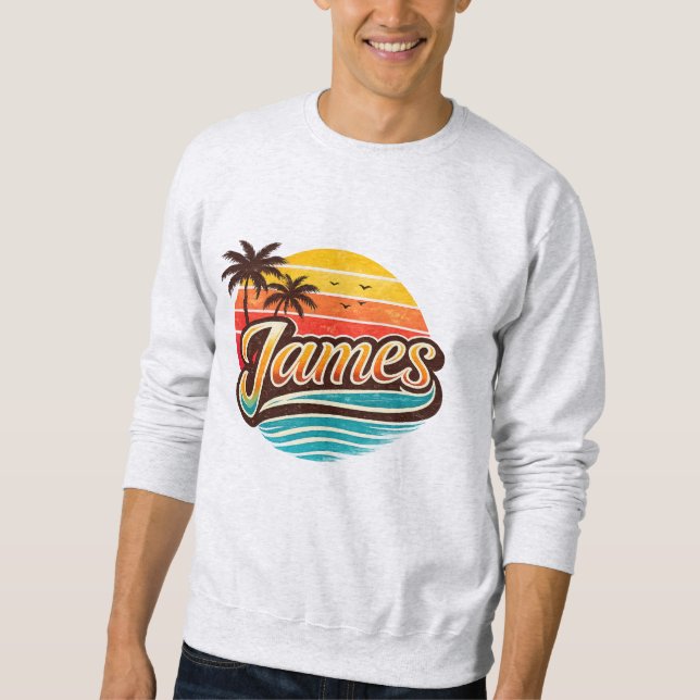 Sudadera James Retro Sunset Tropical Name Design (Anverso)