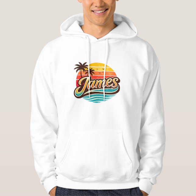Sudadera James Retro Sunset Tropical Name Design (Anverso)