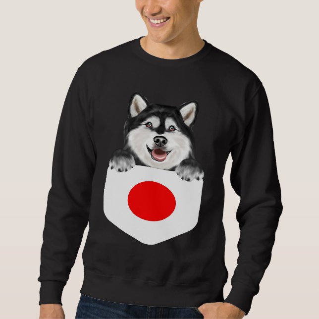 Sudadera Japan Flag Alaskan Malamute Dog In Pocket (Anverso)