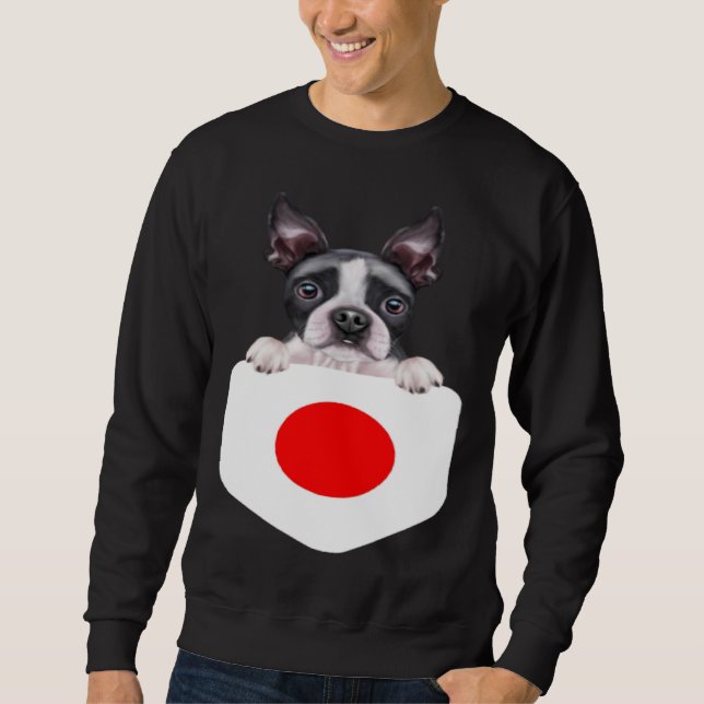 Sudadera Japan Flag Boston Terrier Dog In Pocket (Anverso)