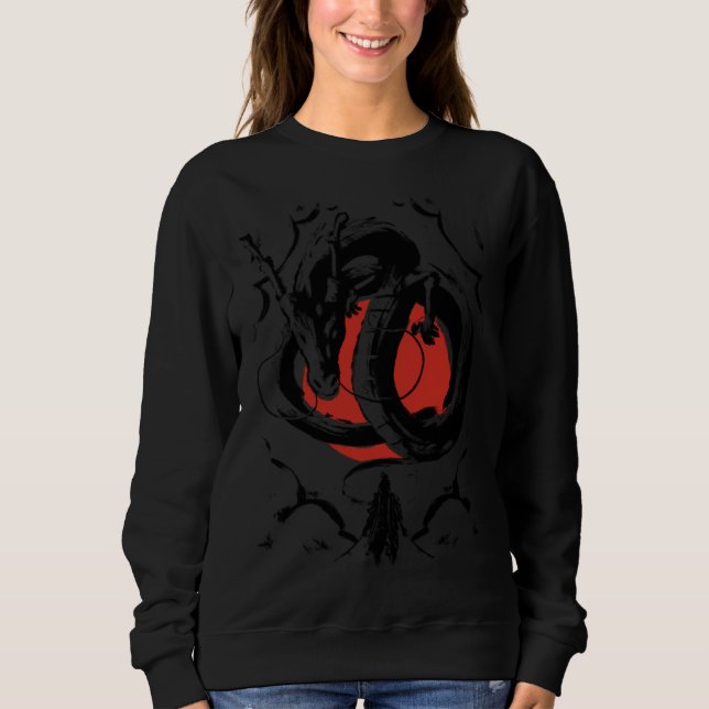 Sudadera Japanese Aesthetic Dragon and warrior Japanese red (Anverso)