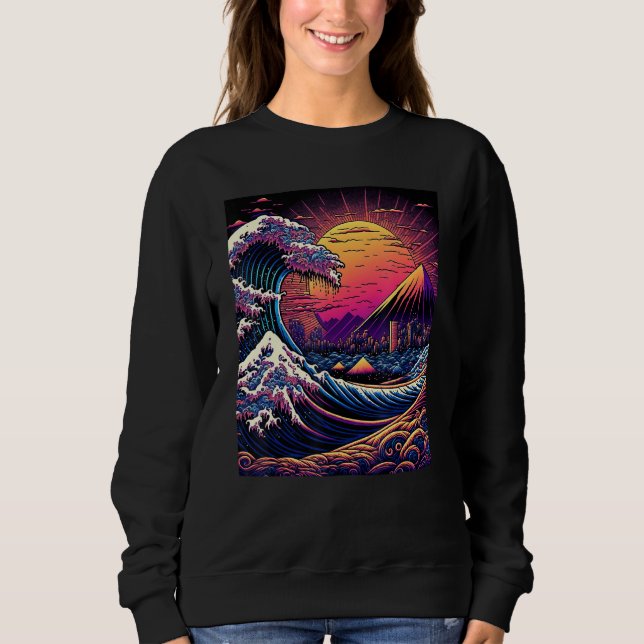 Sudadera Japanese Art Ukiyo-e Style Retrowave Great Wave Of (Anverso)