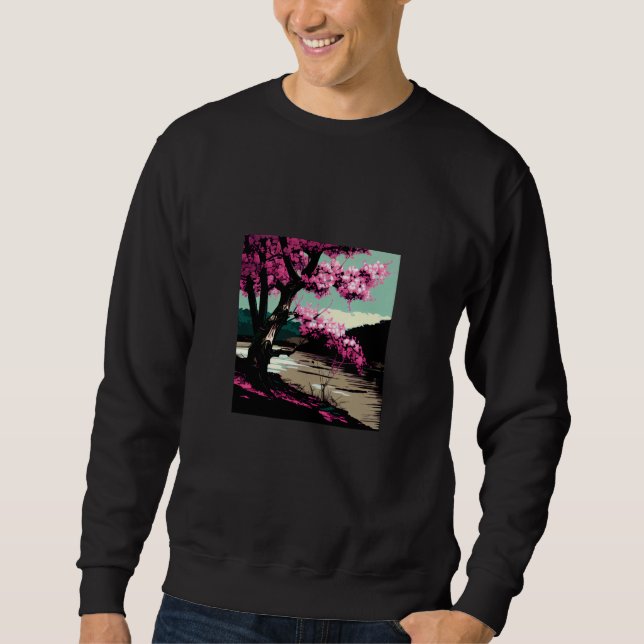 Sudadera Japanese Cherry blossom next to a lake painting (Anverso)