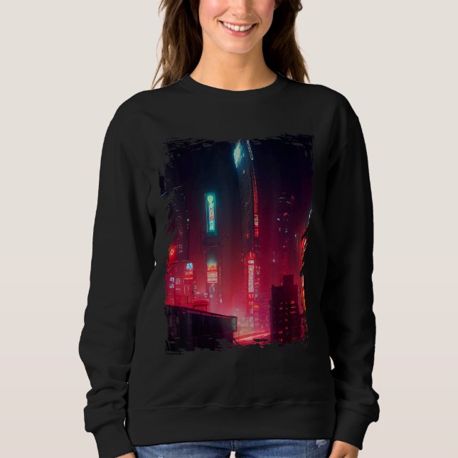 Sudadera Japanese City Vaporwave Tokyo Night Cityscape (Anverso)