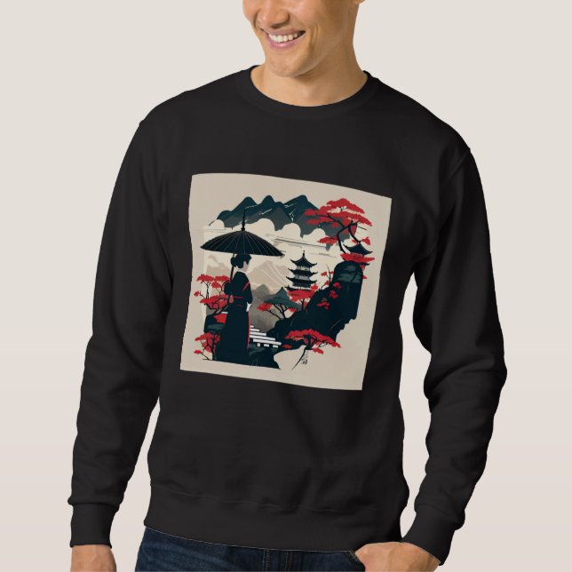 Sudadera Japanese classic lady with umbrella looking at cas (Anverso)