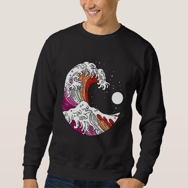 Sudadera Japanese Great Wave Lesbian Pride Flag WlW Gay Gir (Anverso)