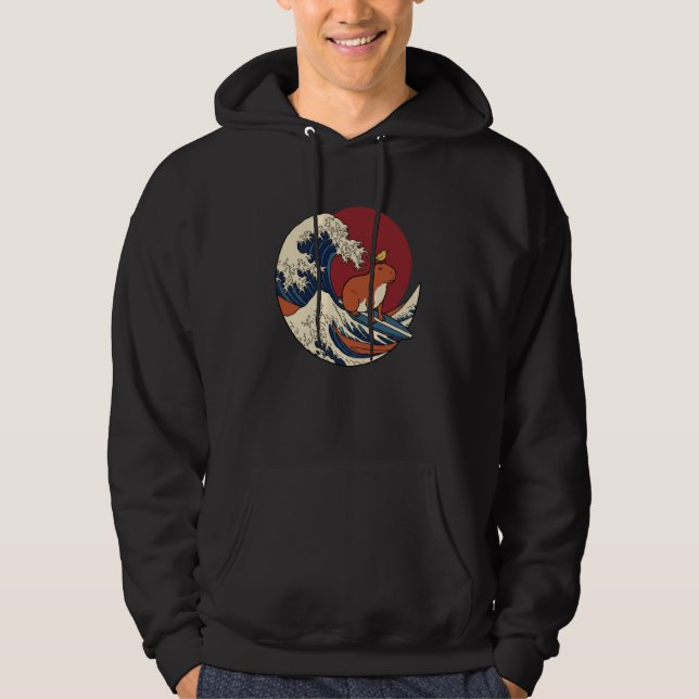Sudadera Japanese Kanagawa Wave Capybara Surfing Kawaii (Anverso)