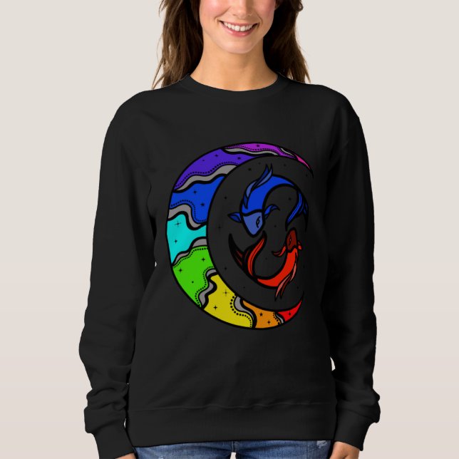 Sudadera Japanese Koi Fish and Crescent Moon With Rainbow C (Anverso)