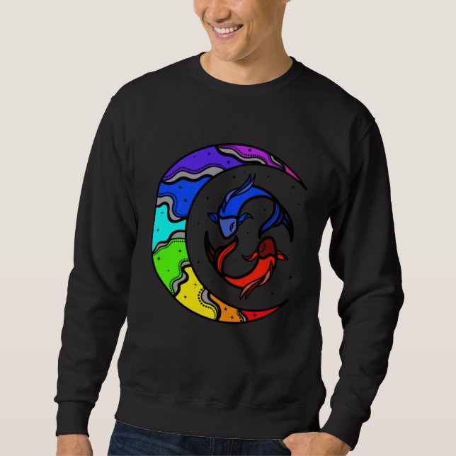 Sudadera Japanese Koi Fish and Crescent Moon With Rainbow C (Anverso)