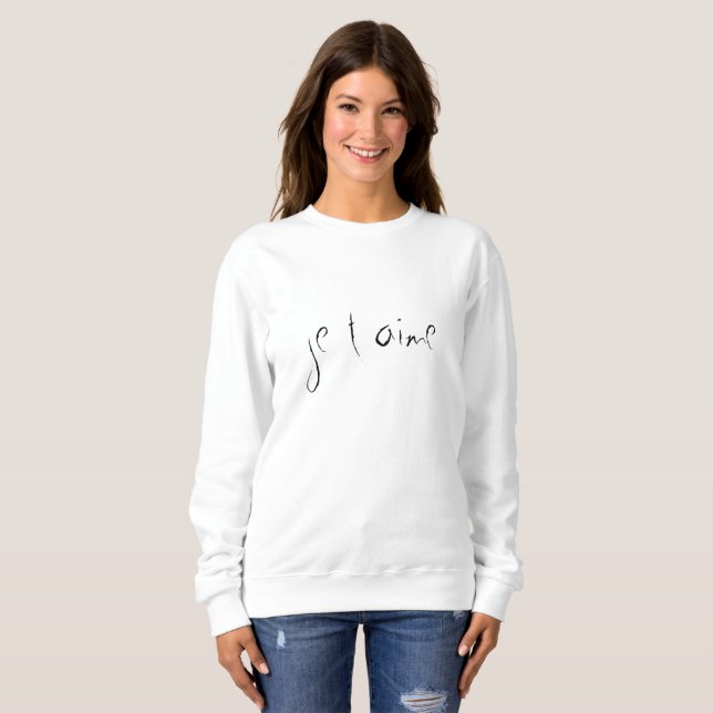 Sudadera Je t’aime Te amo en blanco gótico francés (Anverso completo)