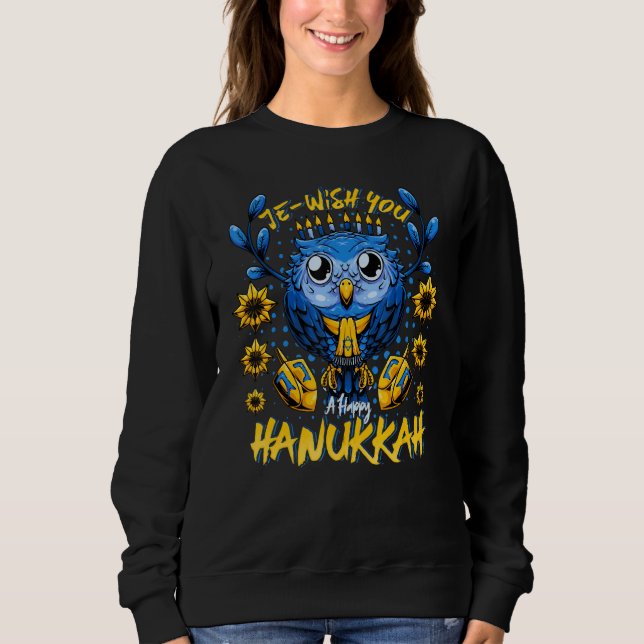 Sudadera Je Wish A Happy Hanukkah Menorah Owl Hanukkah (Anverso)